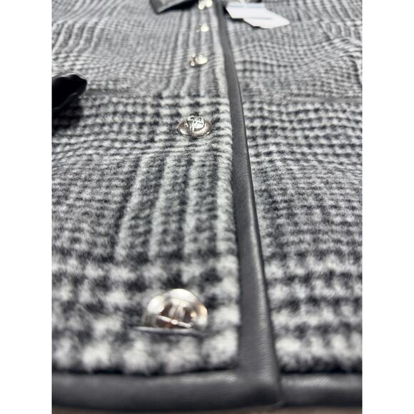 Anine Bing Camden Jacket Black and Grey Check Sz Sm Boss Faux Leather Trim NWT - Picture 6 of 15